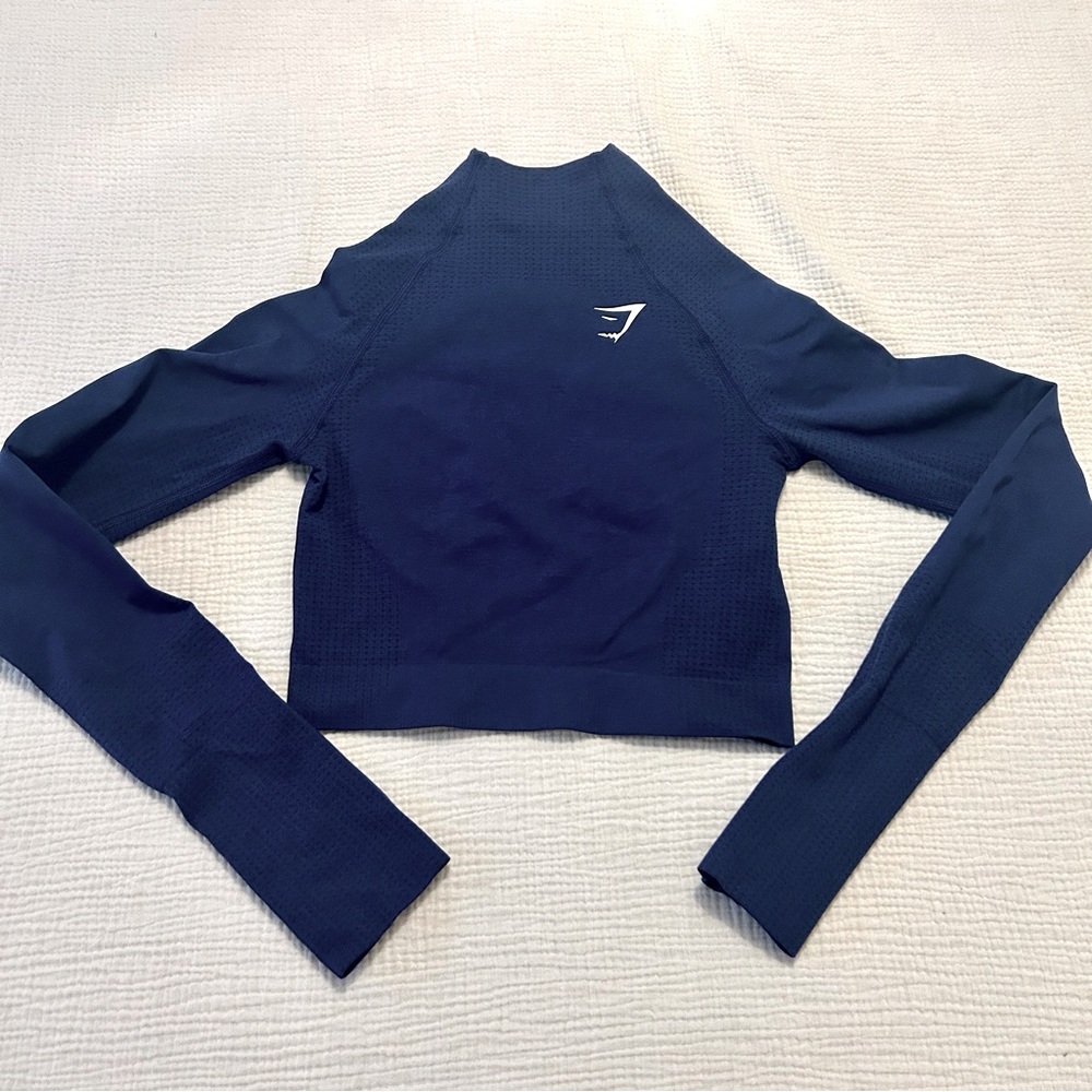 Gymshark Long Sleeve Blue Crop Workout Top Sz xs S Small